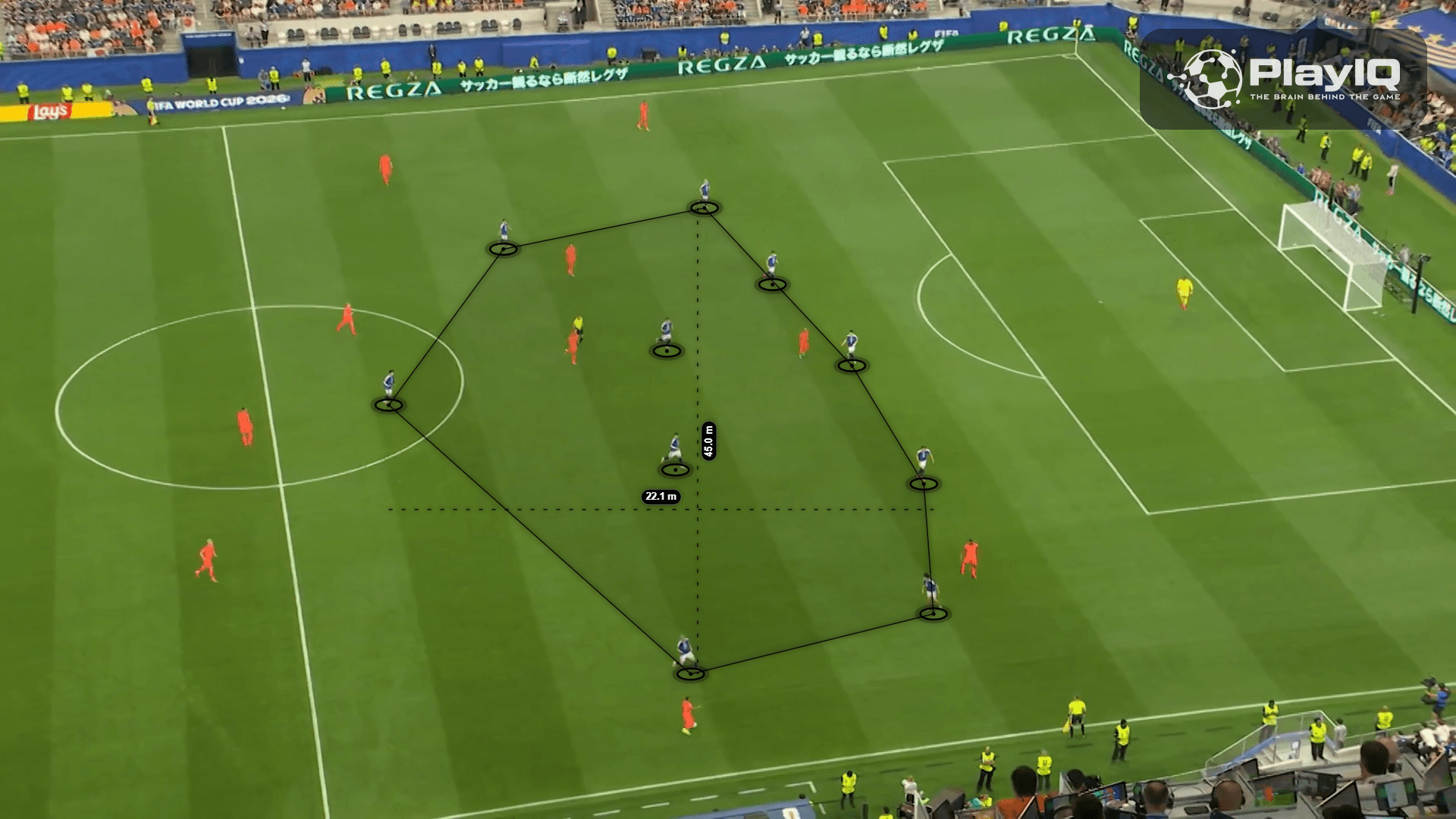 Japan's 5-4-1 defensive shape against the Netherlands, with both No. 10s dropped into midfield